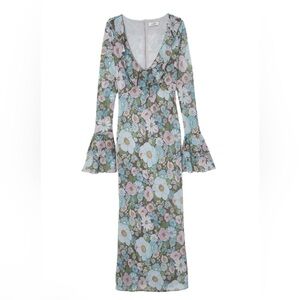 Sister New York Shellona Dress Vintage Floral Print Ruffles Long 60’s 70’s style